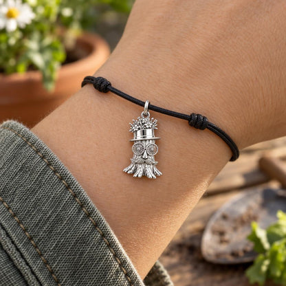 Whimsical Tree Spirit Charm Bracelet – Personalized Dad Gift – worn on the wrist on a black cord bracelet