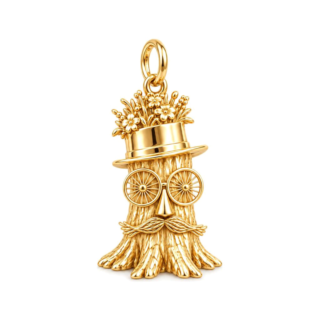 Whimsical Tree Spirit Charm Bracelet – Personalized Dad Gift – 18K gold charm, front view