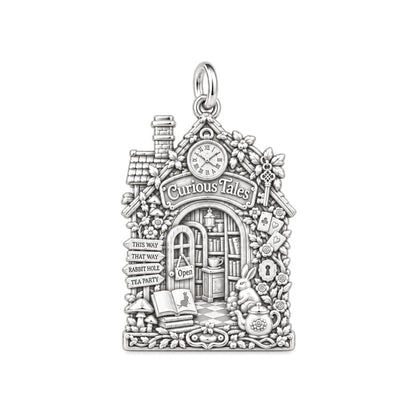 Whimsical Wonderland Bookshop Charm Bracelet – Personalized Book – silver plated 2 cm charm, front view