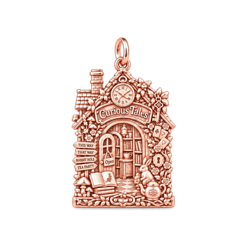 Whimsical Wonderland Bookshop Charm Bracelet – Personalized Book – rose gold 2 cm charm, front view