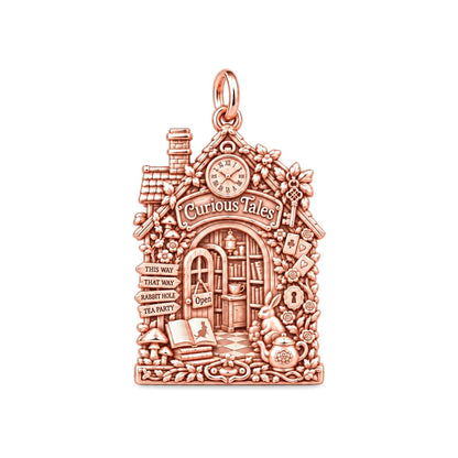 Whimsical Wonderland Bookshop Charm Bracelet – Personalized Book – rose gold 2 cm charm, front view