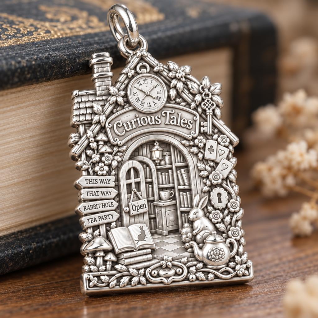 Whimsical Wonderland Bookshop Charm Bracelet – Personalized Book – macro detail of the charm