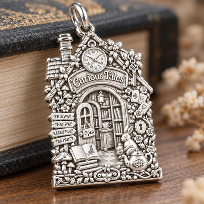 Whimsical Wonderland Bookshop Charm Bracelet – Personalized Book – macro detail of the charm