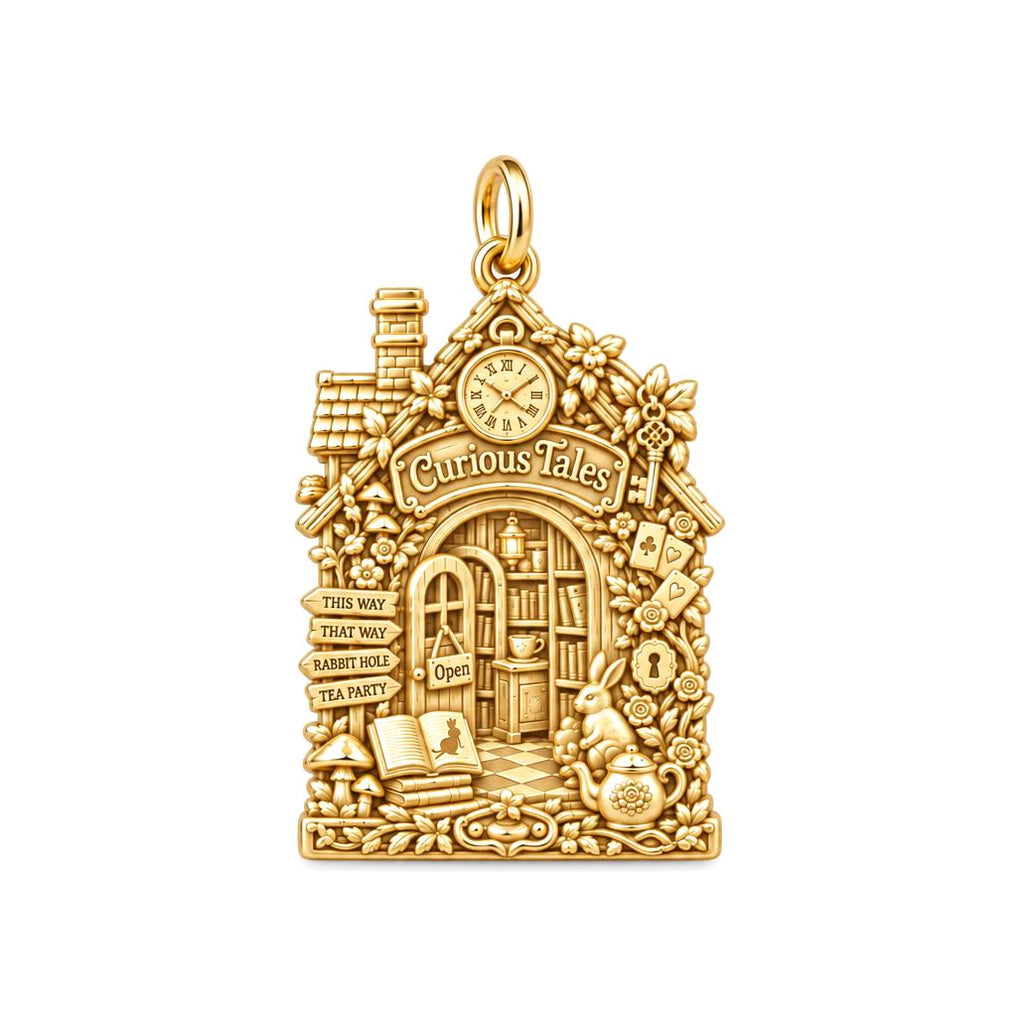 Whimsical Wonderland Bookshop Charm Bracelet – Personalized Book – 18K gold plated 2 cm charm, front view