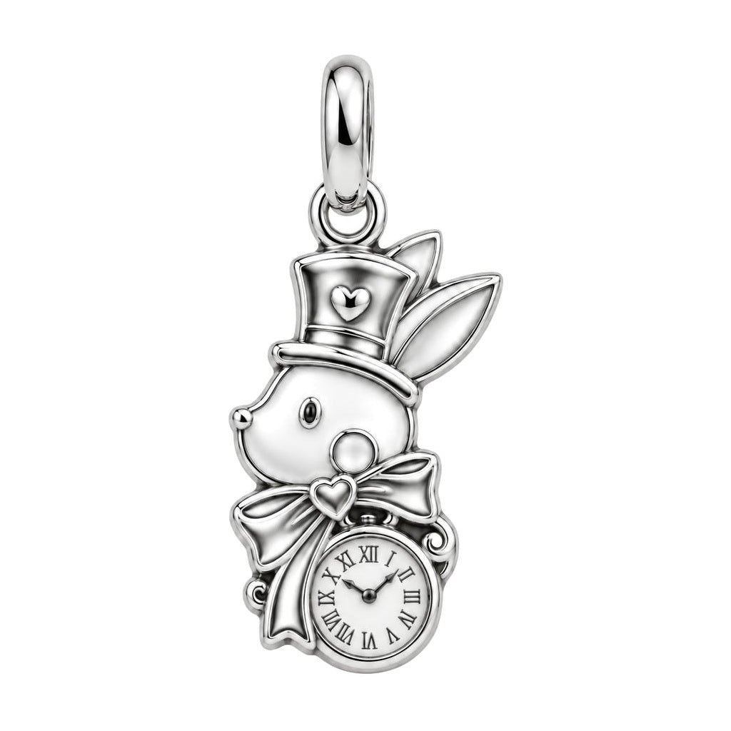 Whimsical Wonderland Rabbit Charm Bracelet – Personalized Gift – silver plated 2 cm charm, front view