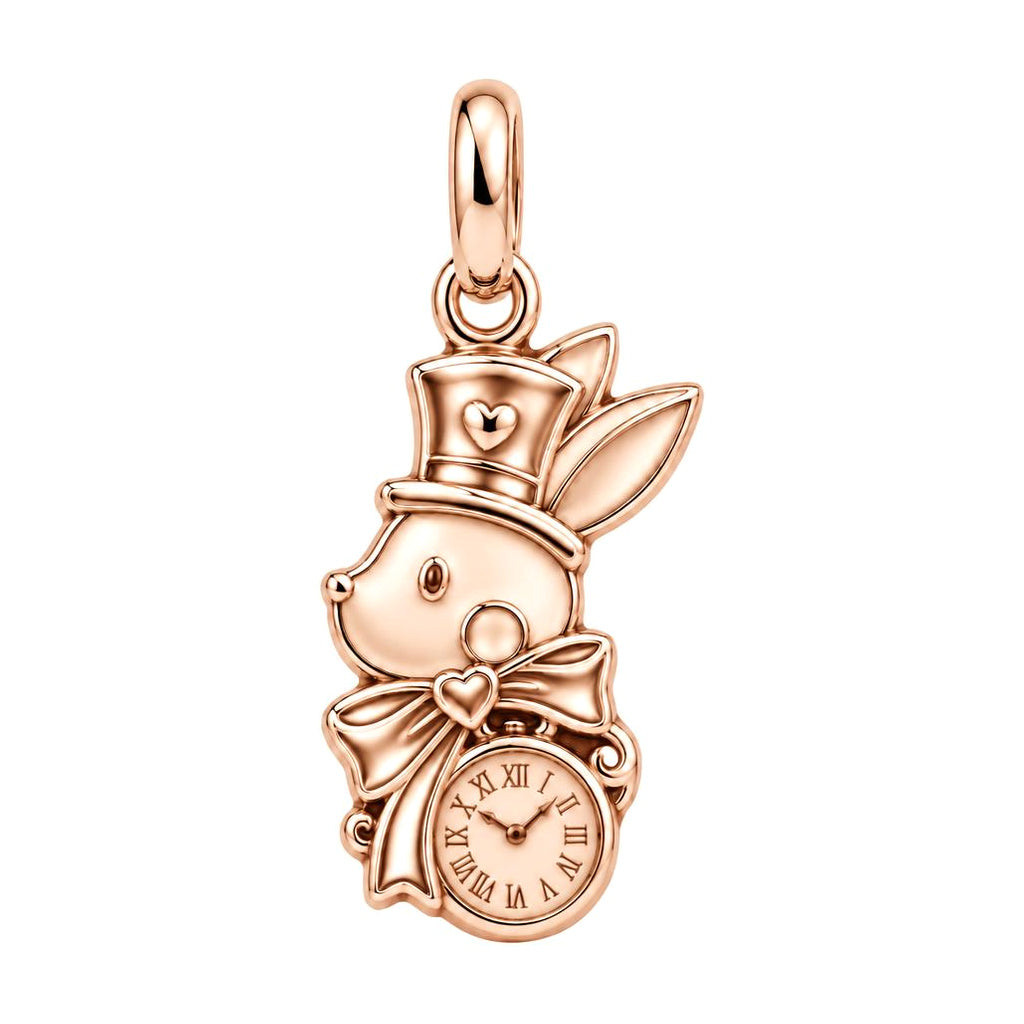 Whimsical Wonderland Rabbit Charm Bracelet – Personalized Gift – rose gold 2 cm charm, front view