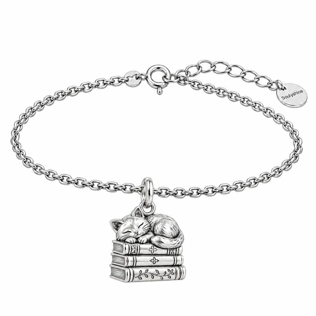 Whiskers & Chapters Charm Bracelet Set – silver, front view