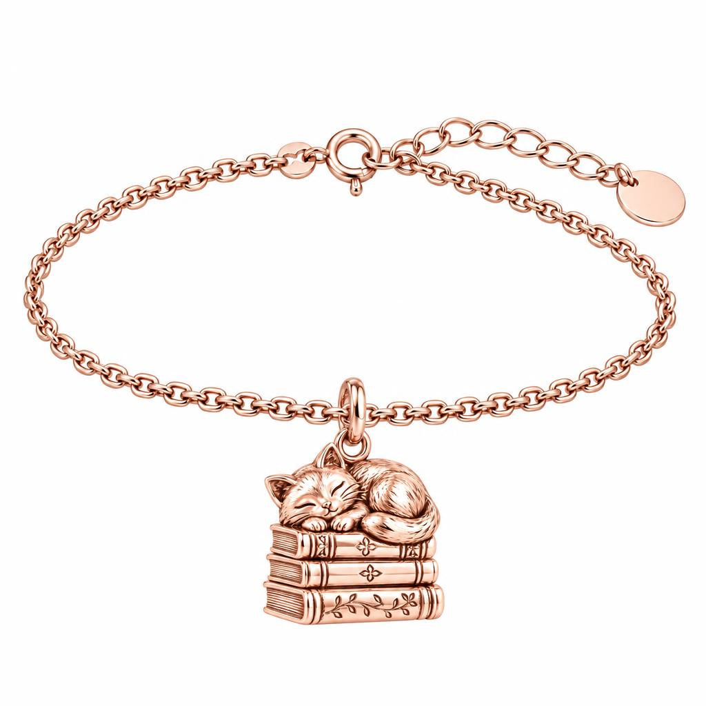 Whiskers & Chapters Charm Bracelet Set – rose gold, front view