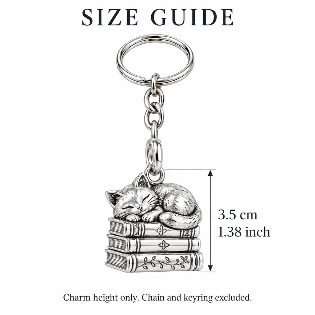Whiskers & Chapters Charm Keychain – size guide, 3.5 cm (1.38 in) charm, chain and keyring excluded