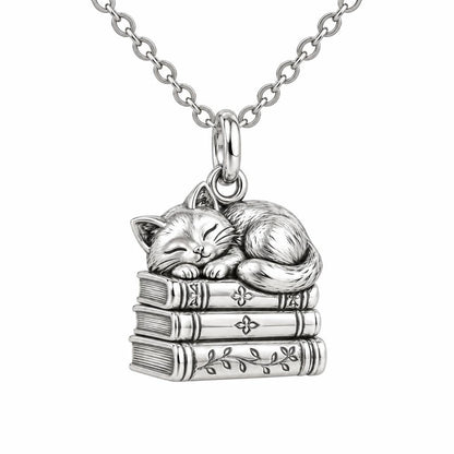 Whiskers & Chapters Charm Necklace Set – silver, front view