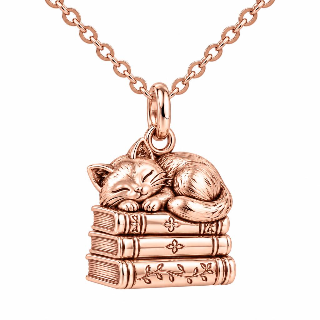 Whiskers & Chapters Charm Necklace Set – rose gold, front view