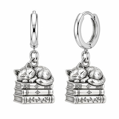 Whiskers & Chapters Huggie Charm Earrings – silver, front view