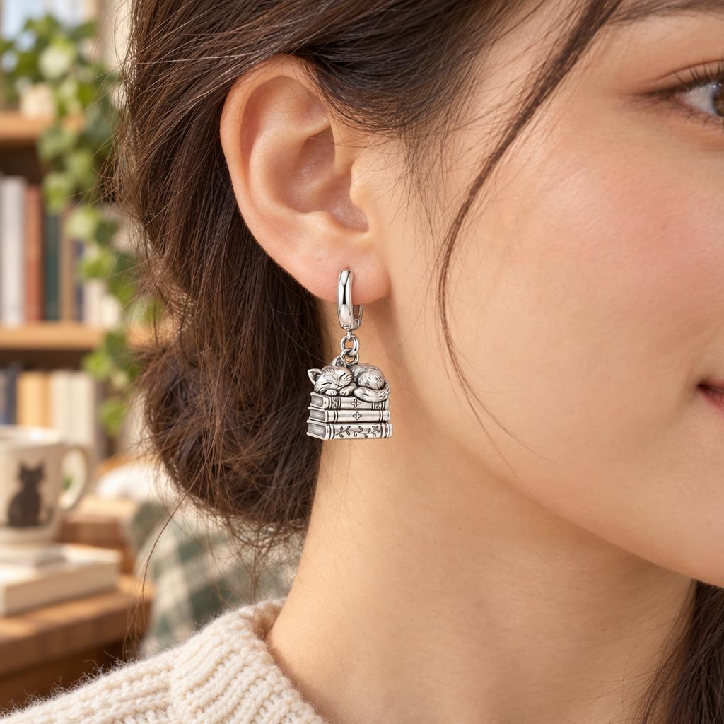 Whiskers & Chapters Huggie Charm Earrings – worn / in use