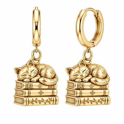 Whiskers & Chapters Huggie Charm Earrings – 18K gold, front view