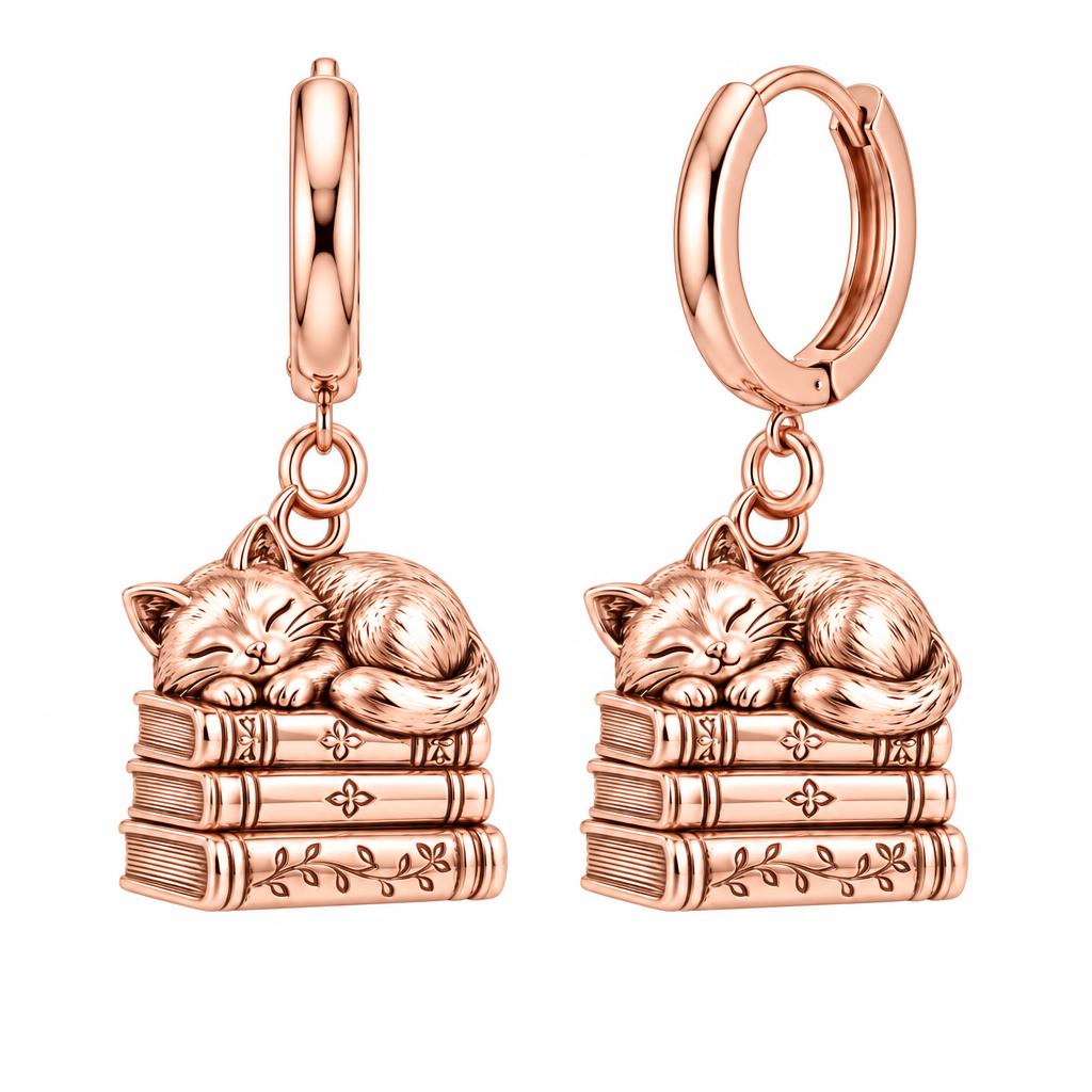 Whiskers & Chapters Huggie Charm Earrings – rose gold, front view