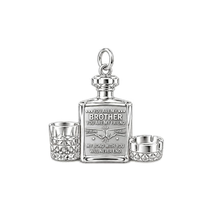 Whiskey Bond Brotherhood Charm Bracelet – Personalized Brother Gift – silver plated 3 cm charm, front view