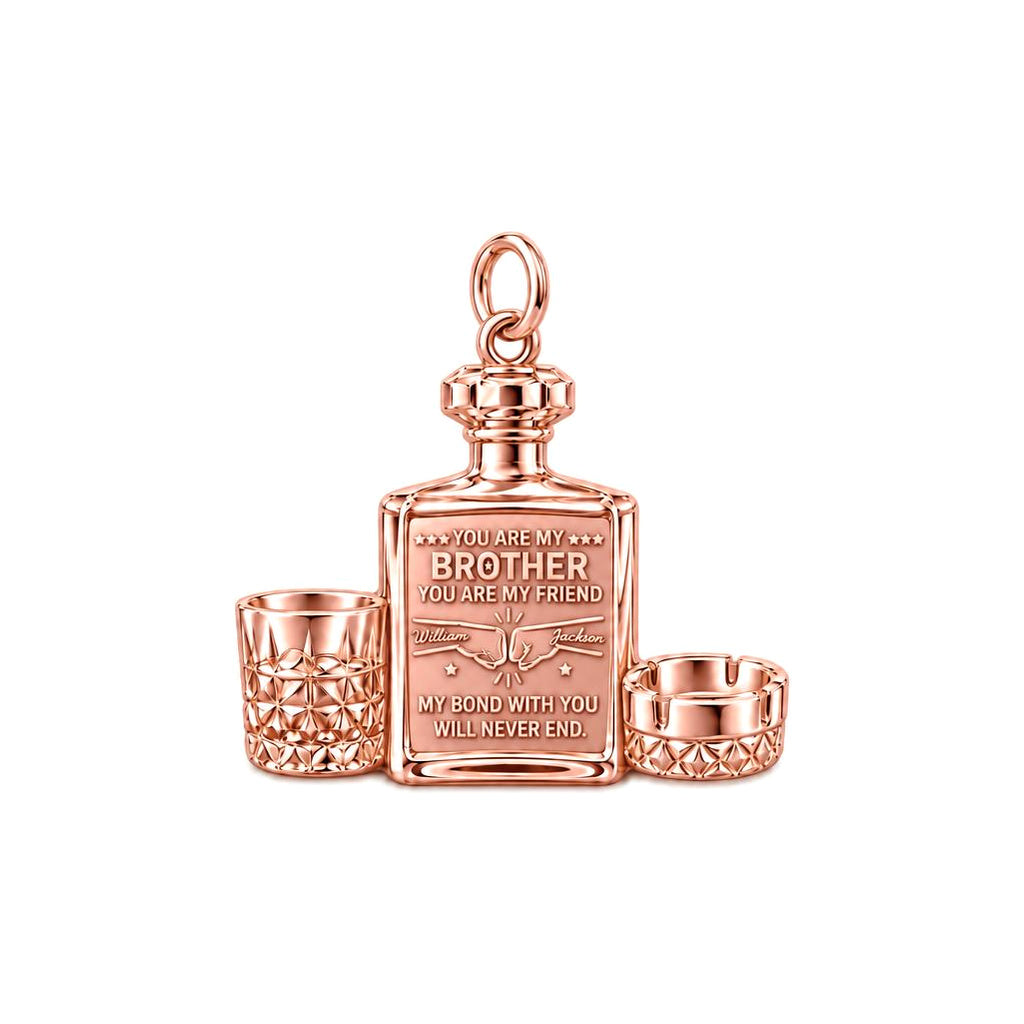 Whiskey Bond Brotherhood Charm Bracelet – Personalized Brother Gift – rose gold 3 cm charm, front view