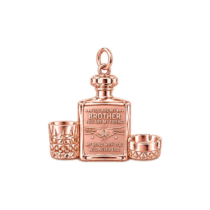 Whiskey Bond Brotherhood Charm Bracelet – Personalized Brother Gift – rose gold 3 cm charm, front view