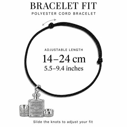 Whiskey Bond Brotherhood Charm Bracelet – Personalized Brother Gift – adjustable black cord bracelet, 14–24 cm