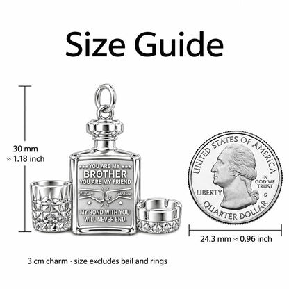 Whiskey Bond Brotherhood Charm Bracelet – Personalized Brother Gift – size guide, 3 cm charm next to a quarter