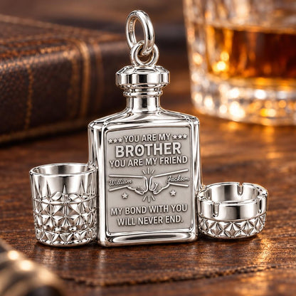 Whiskey Bond Brotherhood Charm Bracelet – Personalized Brother Gift – macro detail of the charm