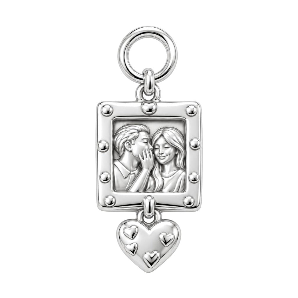 Whispered Secrets Portrait Charm Bracelet – Personalized Couple Gift – silver charm, front view