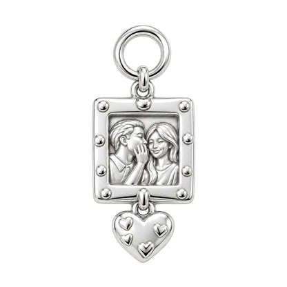 Whispered Secrets Portrait Charm Bracelet – Personalized Couple Gift – silver charm, front view