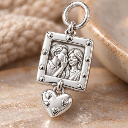 Whispered Secrets Portrait Charm Bracelet – Personalized Couple Gift – macro detail of the charm