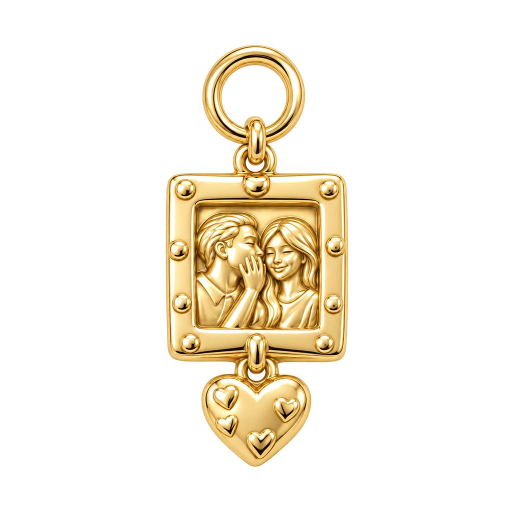 Whispered Secrets Portrait Charm Bracelet – Personalized Couple Gift – 18K gold charm, front view