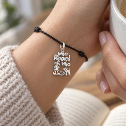 Who Rescued Who Charm and Polyester Cord Bracelet Set