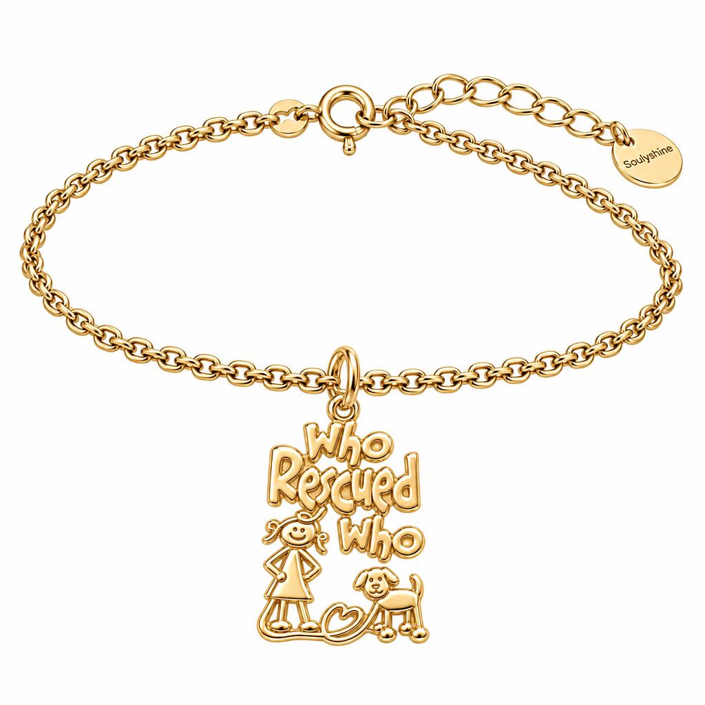 Who Rescued Who Charm Bracelet Set – 18K gold, front view