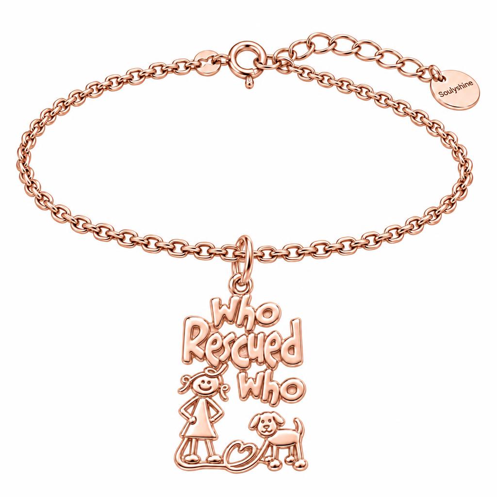 Who Rescued Who Charm Bracelet Set – rose gold, front view