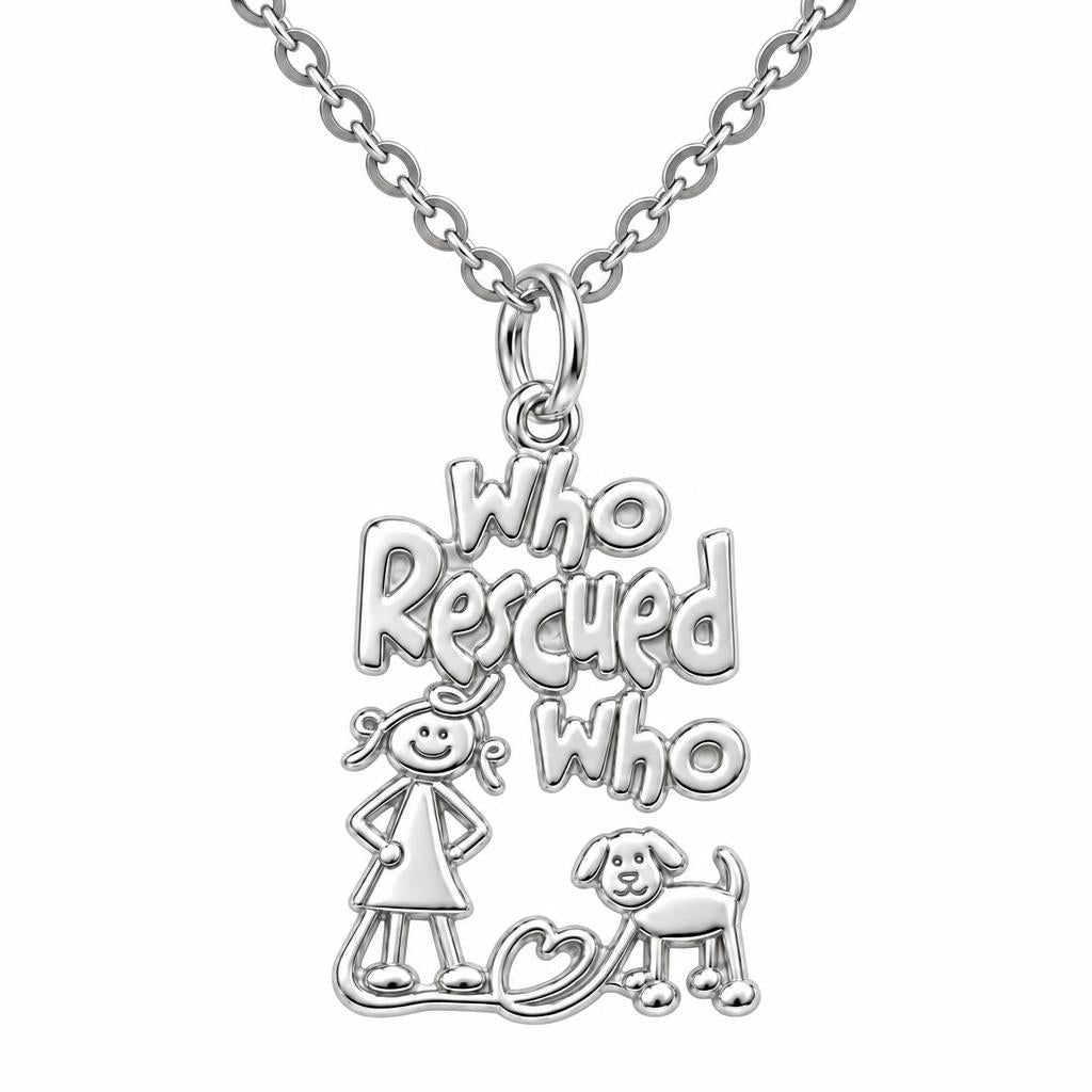 Who Rescued Who Charm Necklace Set – silver, front view