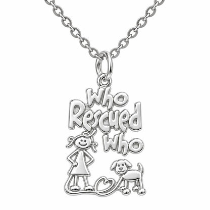 Who Rescued Who Charm Necklace Set – silver, front view