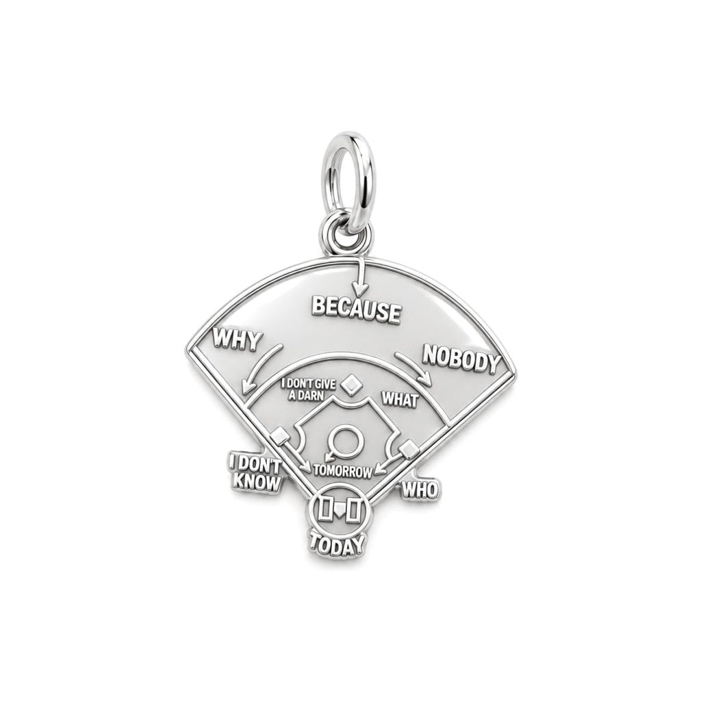 Who's on First Baseball Charm Bracelet – Personalized Fan Gift – silver plated 3 cm charm, front view