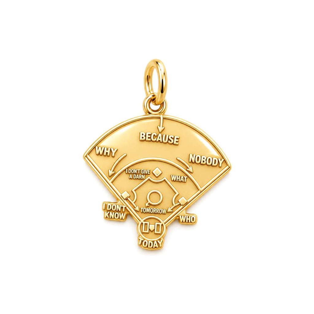 Who's on First Baseball Charm Bracelet – Personalized Fan Gift – 18K gold plated 3 cm charm, front view