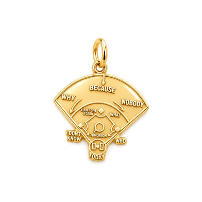 Who's on First Baseball Charm Bracelet – Personalized Fan Gift – 18K gold plated 3 cm charm, front view