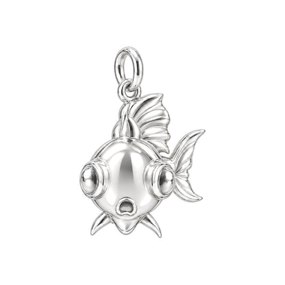 Wide Eyed Goldfish Charm Bracelet – Personalized Pet Gift – silver charm, front view