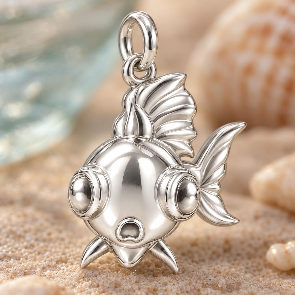 Wide Eyed Goldfish Charm Bracelet – Personalized Pet Gift – macro detail of the charm