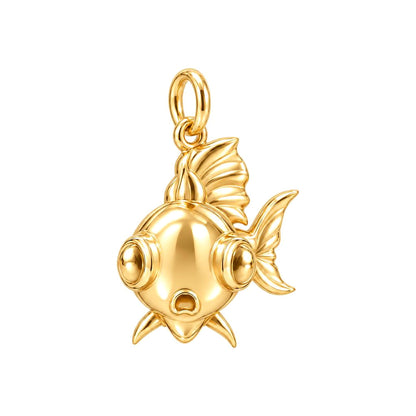Wide Eyed Goldfish Charm Bracelet – Personalized Pet Gift – 18K gold charm, front view