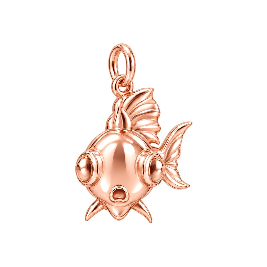 Wide Eyed Goldfish Charm Bracelet – Personalized Pet Gift – rose gold charm, front view