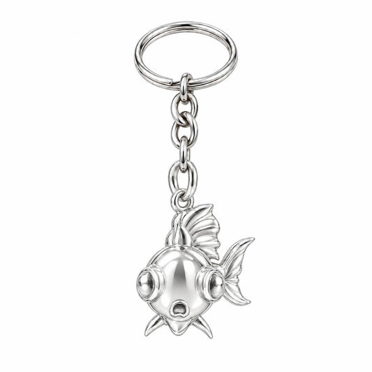 Wide Eyed Goldfish Charm Keychain – silver, front view