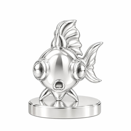 Wide Eyed Goldfish Keepsake Plaque – silver, front view
