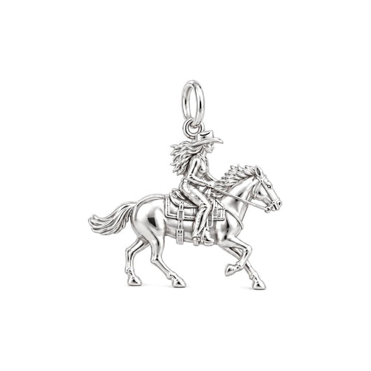 Wild and Free Cowgirl Charm Bracelet – Personalized Horse Lover Gift – silver charm, front view