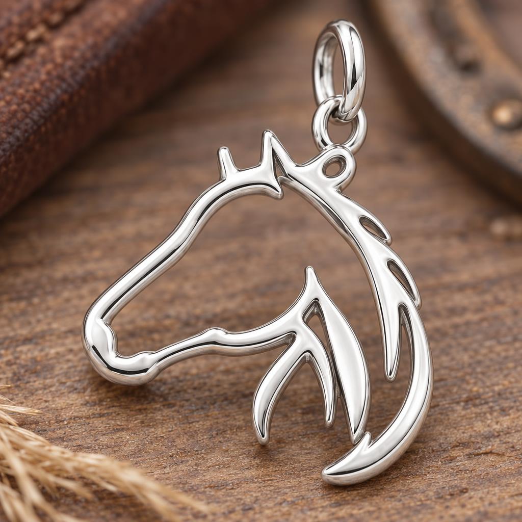 Wild and Free Horse Silhouette Charm Bracelet – Personalized Horse – macro detail of the charm