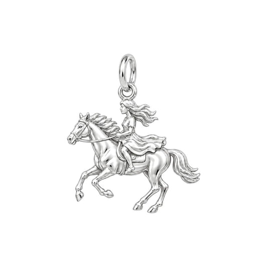Wild and Free Rider Charm Bracelet – Personalized Horse Lover Gift – silver charm, front view