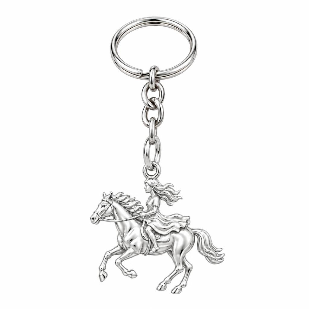 Wild and Free Rider Charm Keychain – silver, front view