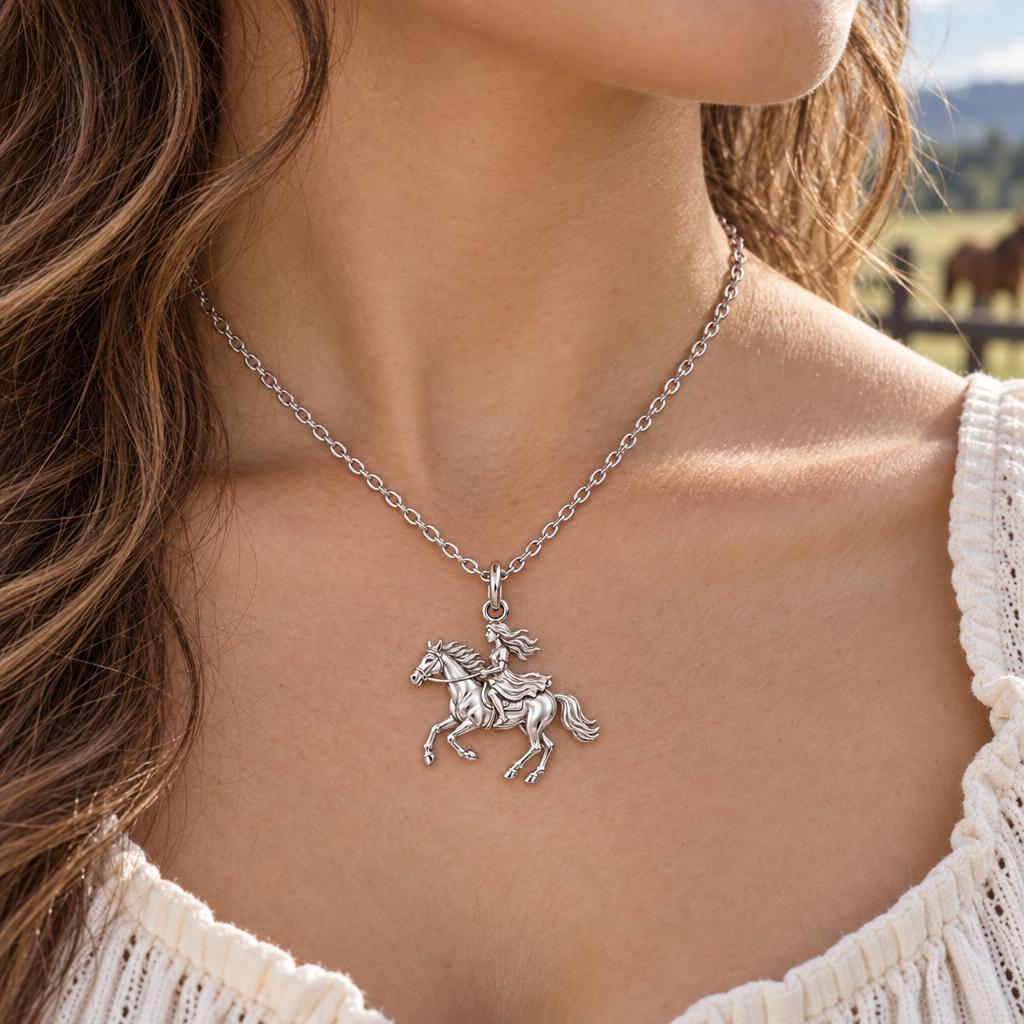 Wild and Free Rider Charm Necklace Set – worn / in use