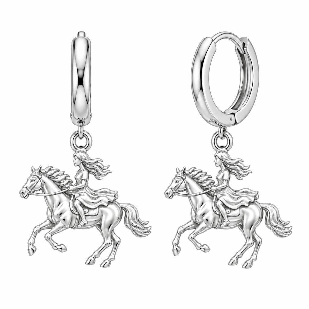 Wild and Free Rider Huggie Charm Earrings – silver, front view