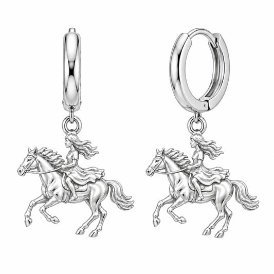 Wild and Free Rider Huggie Charm Earrings – silver, front view